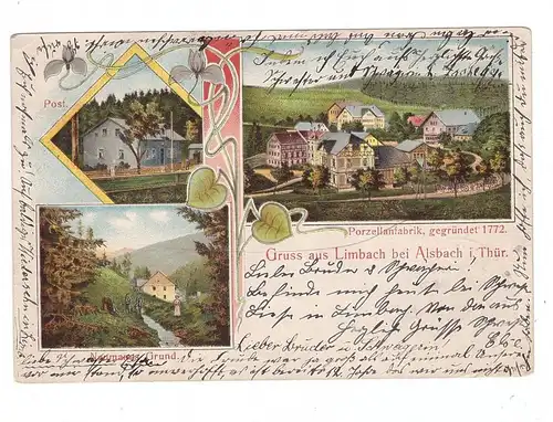 0-6420 NEUHAUS - LIMBACH / Rennweg, Lithographie, Porzellanfabrik, Neumanns Grund, Post, Jugendstilornamente