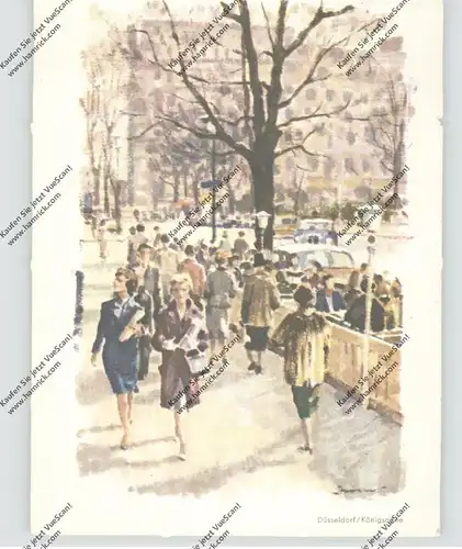 4000 DÜSSELDORF, Königsallee, 50er Jahre, Künstler-Karte