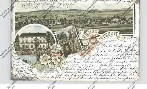 NIEDER-SCHLESIEN - GIERSDORF / PODGORZYN, Lithographie, Hotel Ramsch, Dorfansicht, Der Hohle Stein