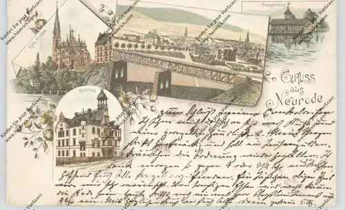 NIEDER-SCHLESIEN - NEURODE / NOWA RUDA, Lithographie 1896, Centnerbrunn, Rathaus, Kirche, Brücke, Druckstelle