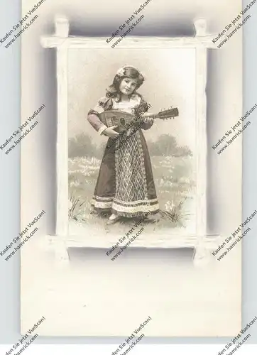 KINDER - Mädchen mit Mandoline im Präge-Rahmen