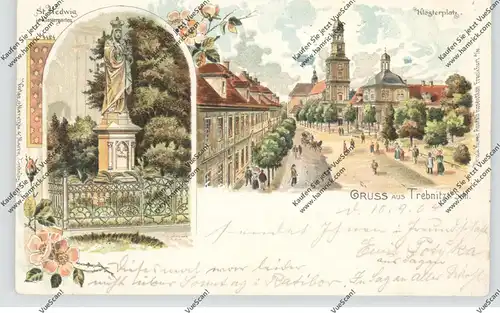 NIEDER-SCHLESIEN - TREBNITZ / TRZEBNICA, Lithographie, Klosterplatz, St. Hedwig im Klostergarten