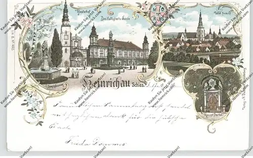 NIEDER - SCHLESIEN - HEINRICHAU / HENRYKOW (Münsterberg), Lithographie 1898, Klosterhof, Kirche, Haupt-Portal...
