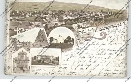 BÖHMEN & MÄHREN - ZUCKMANTEL / ZLATE HORY, Lithographie 1898, Sanatorium, Platz, Post, Rochuskapelle, nach Bärn