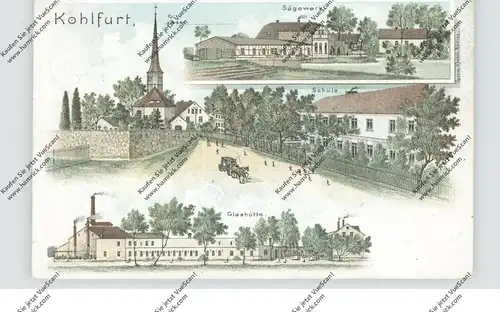 NIEDER-SCHLESIEN - KOHLFURT / WEGLINIEC, Lithographie, Glashütte, Sägewerk, Schule, Kirche, Bahnpost