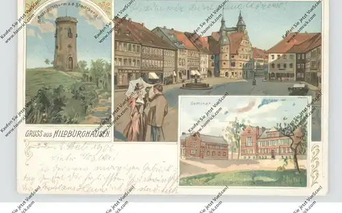 0-6110 HILDBURGHAUSEN, Lithographie, Seminar, Aussichtsthurm, Marktplatz