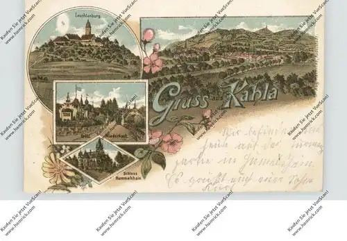 0-6906 KAHLA, Lithographie, Leuchtenburg, Wiederkunft, Hummelshain, Dorfansicht