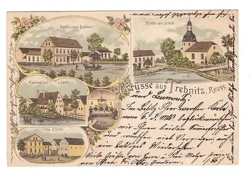 0-6500 GERA - TREBNITZ, Lithographie 1898, Restaurant Eichhorn, Villa Eichler, Kammergut Laasen, Kirche & Schule
