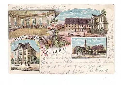 NIEDER-SCHLESIEN - KOHLFURT-RAUSCHA / WEGLINIEC-RUSZOW, Lithographie, Paul Lehmann's Gasthof, Postamt, Kirche..