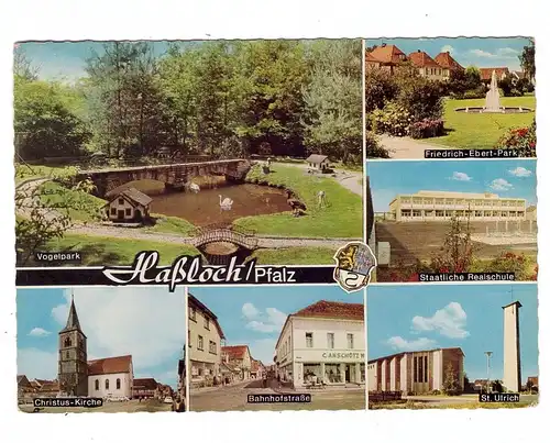 6733 HASSLOCH, Bahnhof-Strasse, Kirchen, Realschule, Vogelpark...