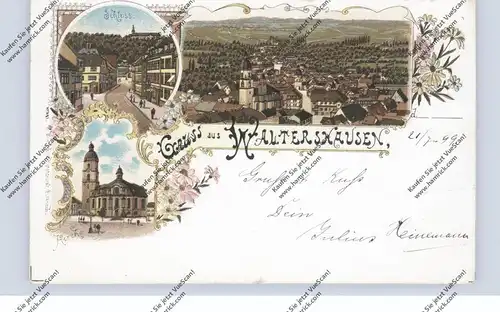 0-5812 WALTERSHAUSEN, Lithographie 1899, Schloss, Kirche, Gesamtansicht