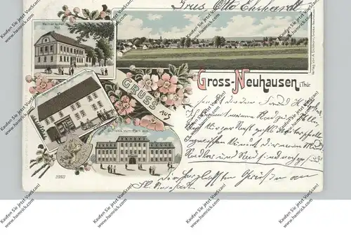 0-5234 KÖLLEDA - GROSSNEUHAUSEN, Lithographie, Geschäftshaus Eichhorn, Weimar'scher Hof, Schloss, Gesamtansicht