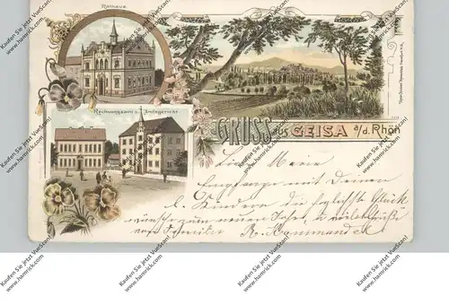 0-6222 GEISA, Lithographie 1897, Rathaus, Rechnungsamt, Amtsgericht, Gesamtansicht