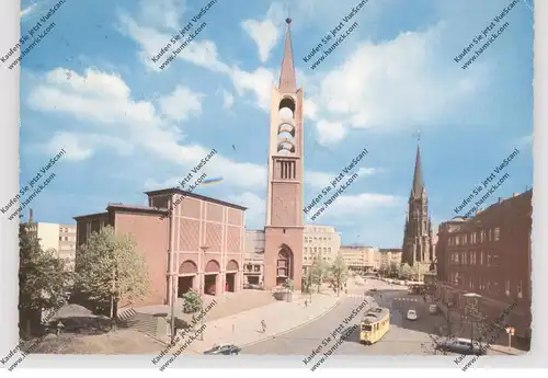 4650 GELSENKIRCHEN, Altstadtkirche / Probsteikirche, Strassenbahn / Tram, 1962