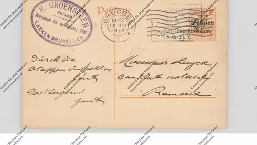 BELGIE - 1917, postal stationery Michel P 10 II, zivil, von Brussel nach Renaix / Ronse