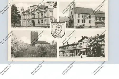 0-3573 OEBISFELDE, Theater Jägerhof, Rathaus, Bahnhof, Burg, Stadtwappen, 1959