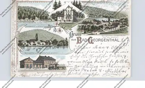 0-5805 BAD GEORGENTHAL, Lithographie 1898, Bahnhof, Schützenhof, Rodebachs Mühle..