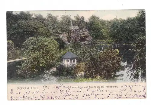 4600 DORTMUND, Schwanenteich und Grotte an der Kronenburg, 1905, von Marten nach Altenberg befördert