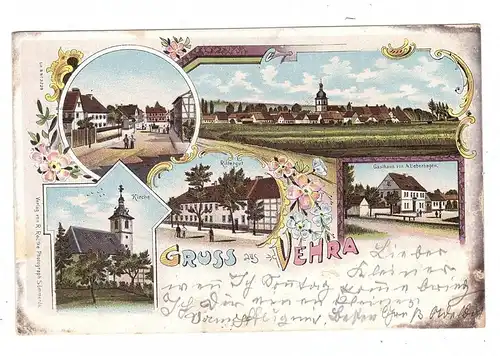 0-5236 STRAUSSFURT - VEHRA (153 Ew.), Lithographie, Gasthaus Ueberhagen, Rittergut, Kirche, Strassenpartie, Dorfansicht