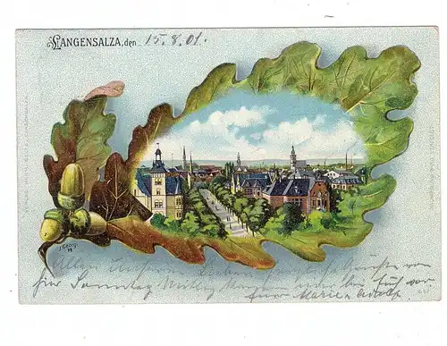 0-5820 BAD LANGENSALZA, Lithographie, Eichenblatt - Präge - Karte