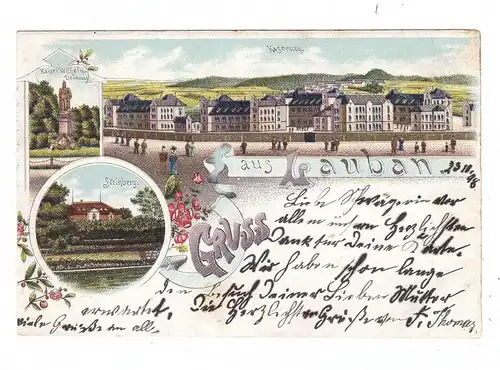 NIEDER-SCHLESIEN - LAUBAN / LUBAN, Lithographie 1898, Kasernen, Steinberg, Kaiser-Wilhelm-Denkmal