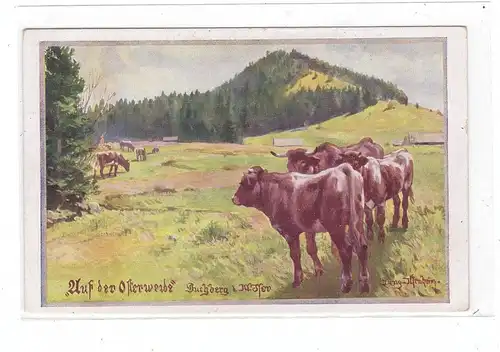 LANDWIRTSCHAFT - Rinderzucht, Künstler-Karte Franz Jung-Ilsenheim, "Auf der Osterweide"