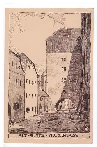 NIEDER-SCHLESIEN - GLATZ / KLODZKO, Niedergasse, Künstler-Karte 1912