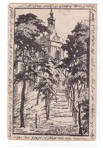NIEDER-SCHLESIEN - LANDESHUT / KAMIENNA GORA, Gnadenkirche, Künstler-Karte Elfriede Springer, 1926, Druckstellen