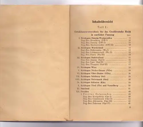 Ortsklassenverzeichnis für das Grossdeutsche Reich, 1944, incl. General-Gouvernement, Böhmen&Mähren, Elsass-L.