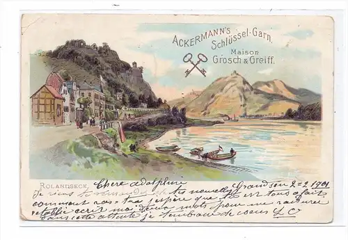 5480 REMAGEN - ROLANDSECK, Lithographie, Werbe-Karte Ackermann's Garn, 1901