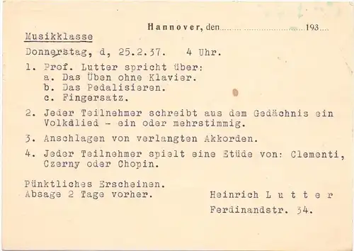 3000 HANNOVER, Professor Heinrich Lutter, 1858 - 1937, Pianist, Klavierpädagoge, Autograph & Schriftverkehr