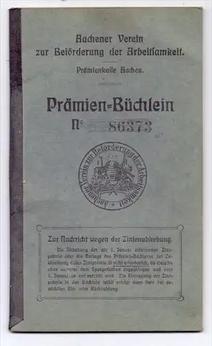 5100 AACHEN, Prämien-Büchlein, Aachener Verein zur Förderung der Arbeitsamkeit, 1905, im Folder