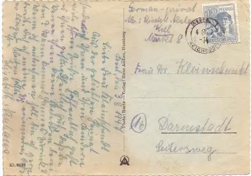 2300 KIEL, Hafen, 1947, Poststempel Kiel Reichspost