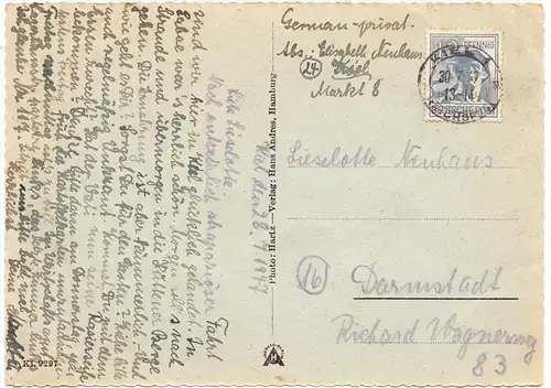 2304 LABOE, Strand und Ehrenmal, 1947, Poststempel Kiel Reichspost