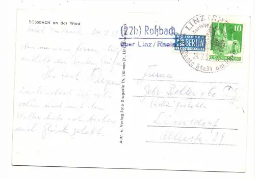5454 WALDBREITBACH, Postgeschichte, Landpoststempel "Roßbach über Linz"
