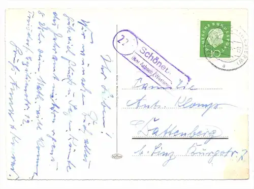 5464 ASBACH, Postgeschichte, Landpoststempel "Schöneberg über Asbach", 1961