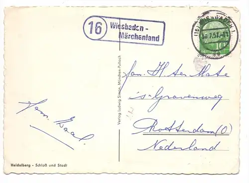 6200 WIESBADEN, Postgeschichte, Landpoststempel "16 Wiesbaden-Märchenland", 1957