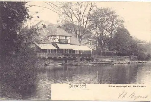 4000 DÜSSELDORF - UNTERBILK, Schwanenspiegel mit Fischerhaus, 1902