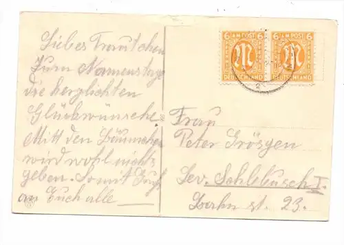 BIZONE,- Michel Nr. 4, Fernpostkarte Mehrfachfrankatur, 15.3.1946 von Wesseling nach Lev.-Schlebusch