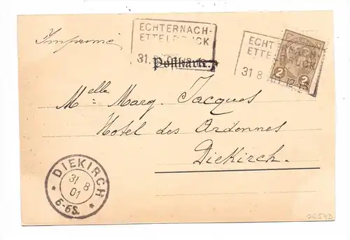 5526 BOLLENDORF, Hotel Bareau, Bernhoeft, Bahnpost Echternach-Ettelbrück, 1901