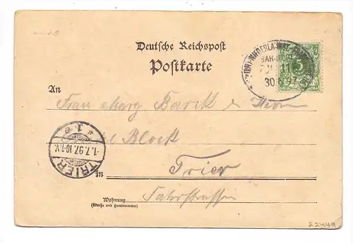 5460 LINZ, Lithographie, Panorama, Dattenberg, Gymnasium, Mariensäule, Schloss Arenfels, 1897, Bahnpost