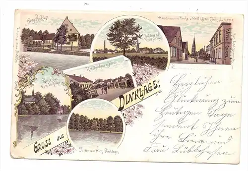 2843 DINKLAGE, Lithographie, Hotel i. Stern, Krankenhaus, ...., 1897, kl. Druckstelle