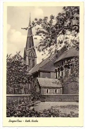 4450 LINGEN, Kath. Kirche, 1954, Bahnpost Münster-Norddeich