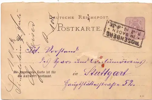 6964 ROSENBERG / Baden, Postgeschichte, Kastenstempel 1884