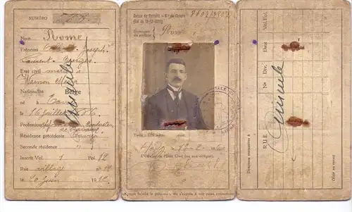 PERSONALAUSWEIS / PASSPORT / CARTE D´IDENTITE - Belgien, 1912