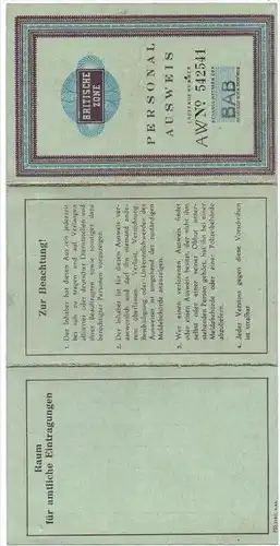 PERSONALAUSWEIS / PASSPORT - Deutschland, Britische Zone, Korbach