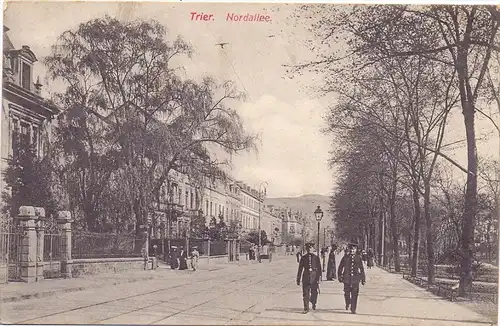 5500 TRIER, Nordallee, 1911, belebte Szene, Soldaten in Uniform