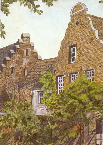 4000 DÜSSELDORF - KAISERSWERTH, Aquarell, Giebel am Stiftsplatz