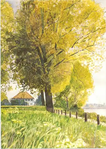 4000 DÜSSELDORF - KAISERSWERTH, Aquarell, Leinpfad am Rhein