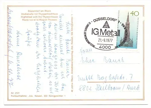 GEWERKSCHAFT - IG Metall 12. Gewerkschaftstag, Düsseldorf 1977, Sonderstempel